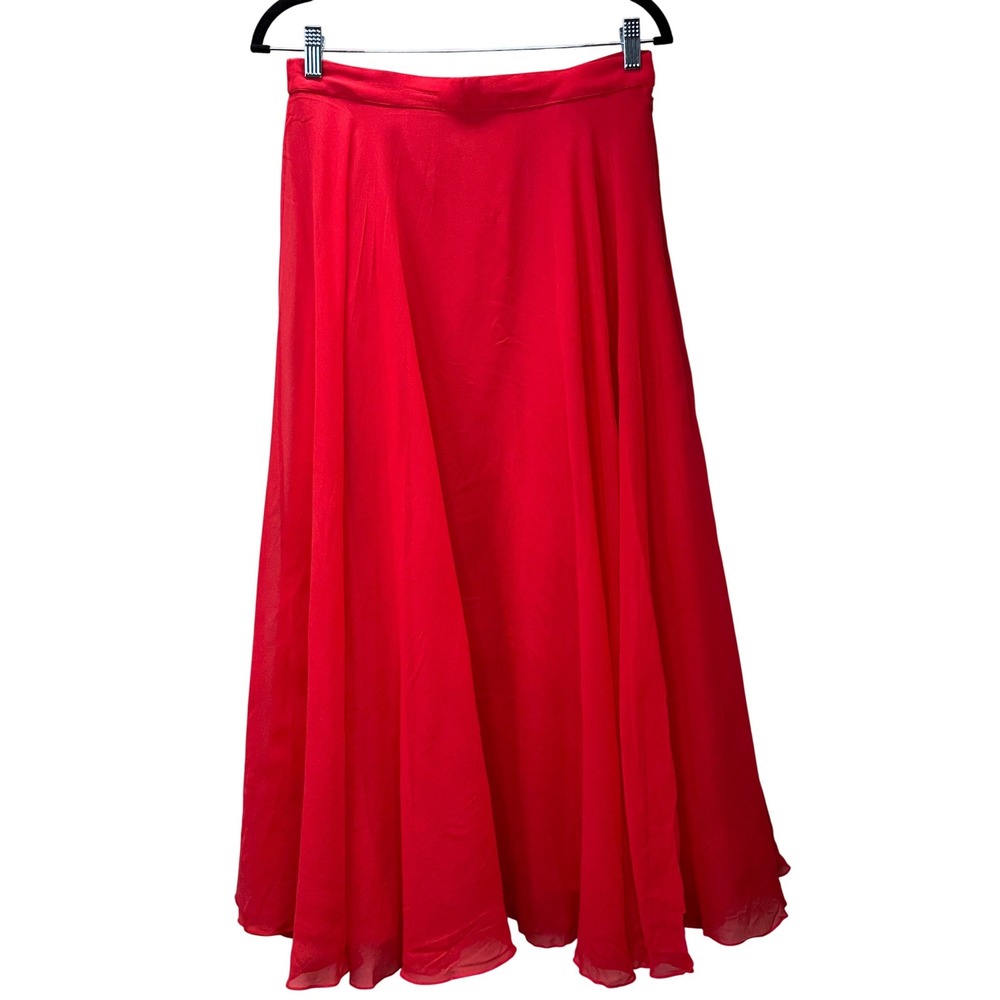 Nite Line by Deli Red 100% Silk Maxi‎ Skirt Size 12 Formal Evening Chiffon VTG